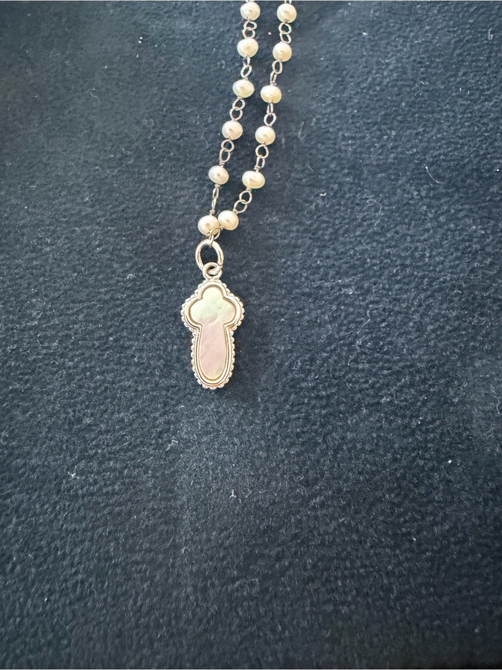 Delicate Gold Cross-Shaped Mother-of-Pearl Pendant Necklace - Pink/White
